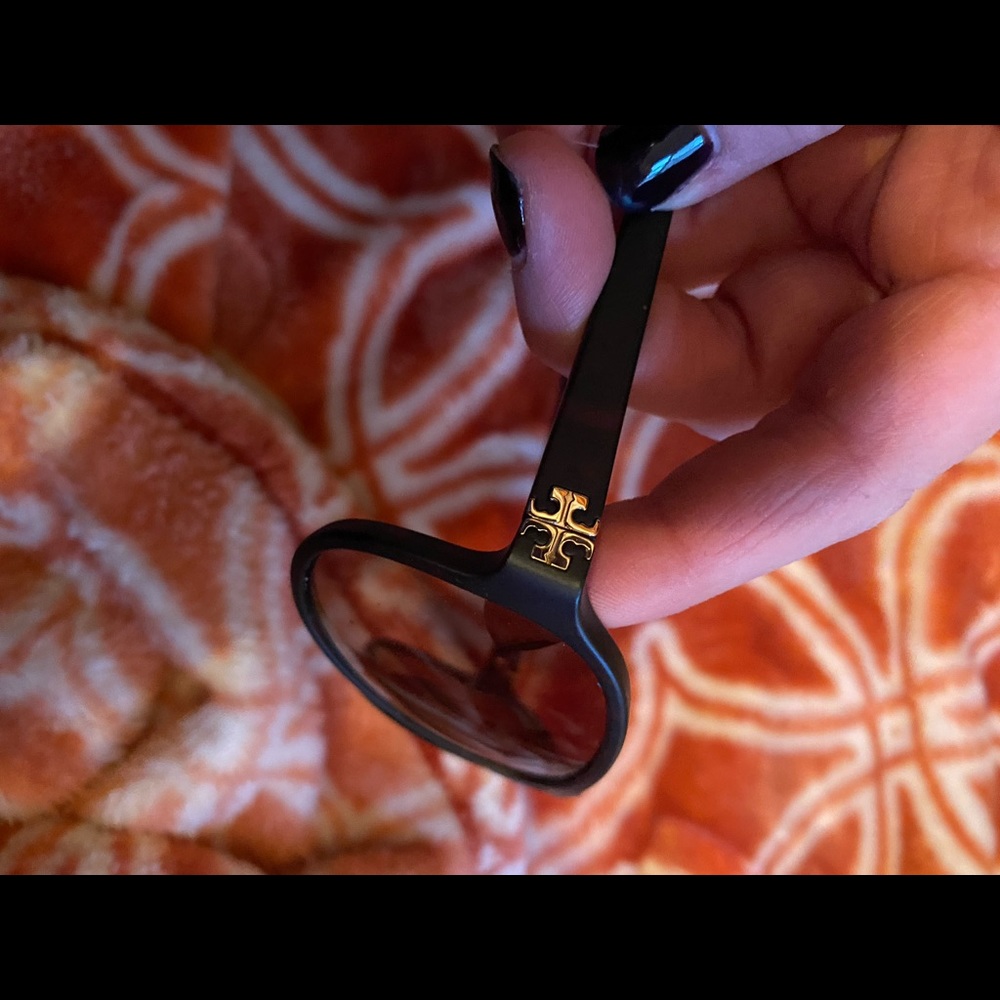 Brown and gold Tory Burch Aviator Sunglasses with protective hard case and soft